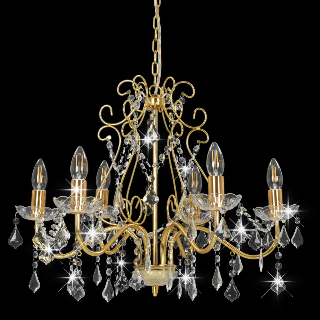 Chandelier Vidaxl avec des perles de cristal autour de 6xe14 de couleur or