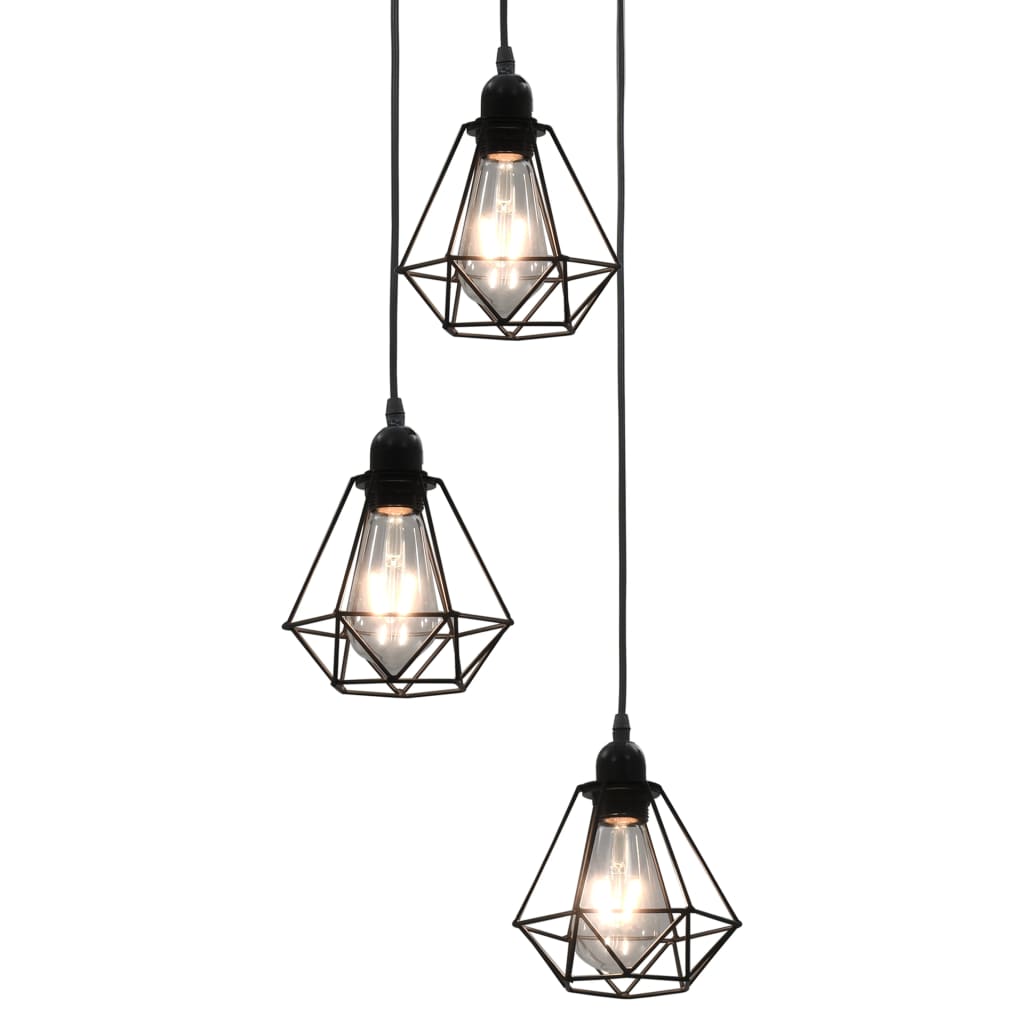 Vidaxl taklampe med diamantform 3xe27 svart