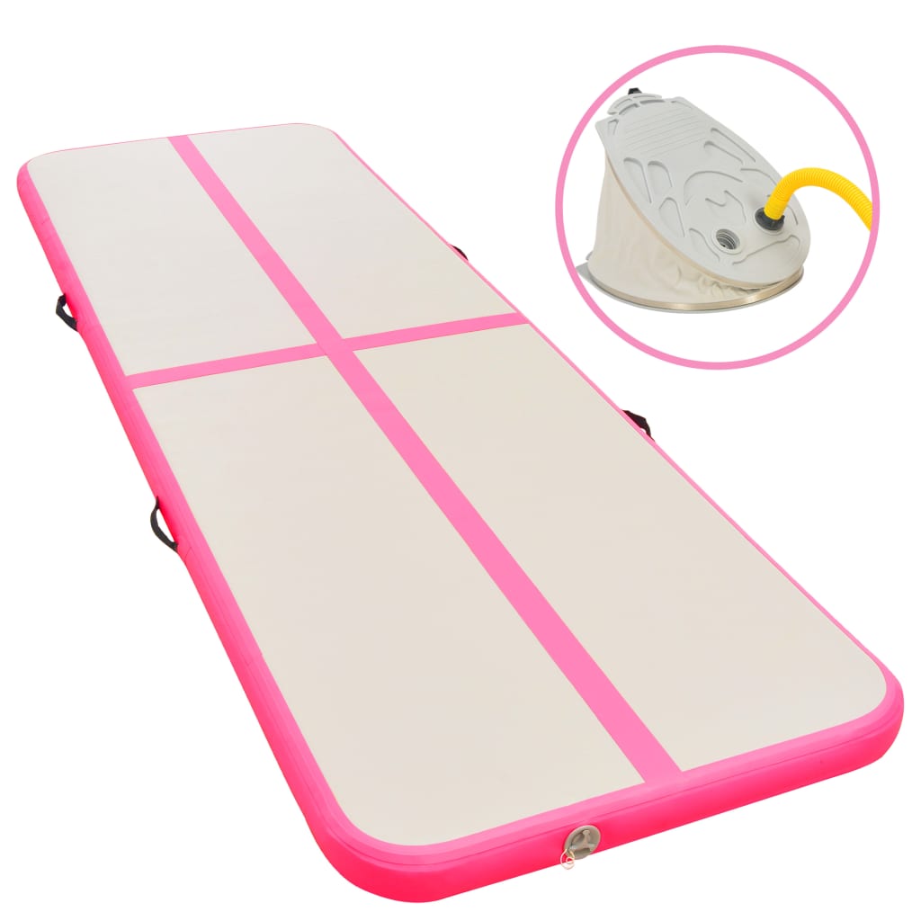 Vidaxl gymnastikkmatte med pumpe oppblåsbar 600x100x10 cm PVC rosa