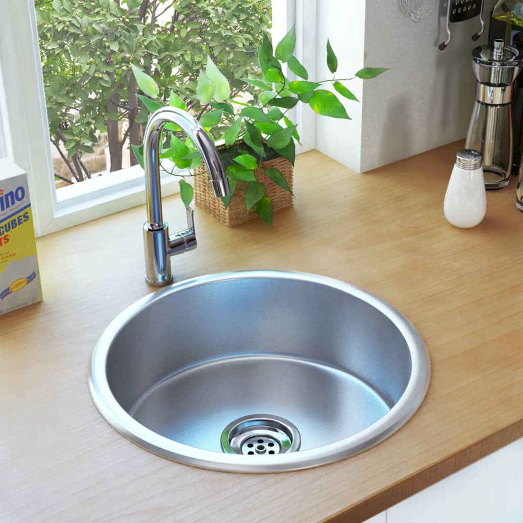 Vidaxl sink with drain and swan neck stainless steel