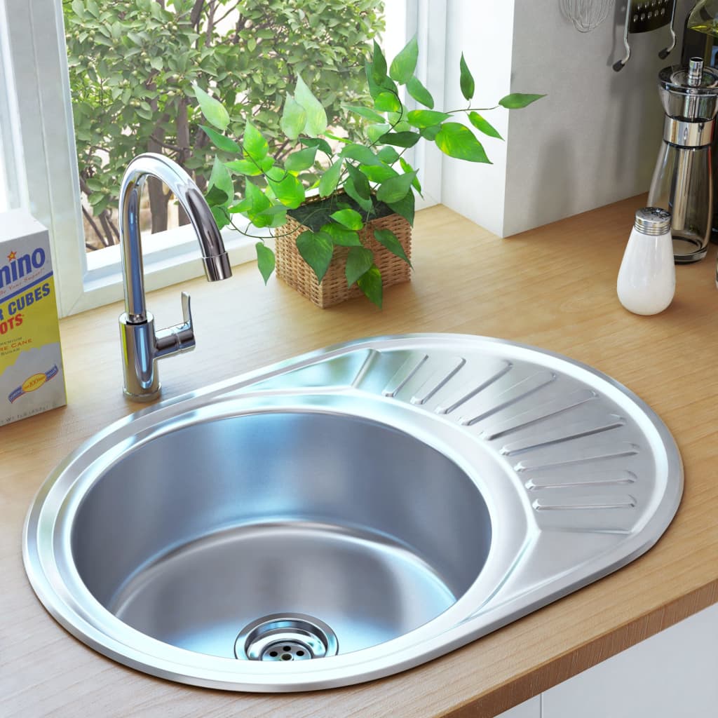 Vidaxl sink with drain and swan neck oval stainless steel