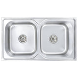 Vidaxl sink double bowl with drain and swan neck stainless steel