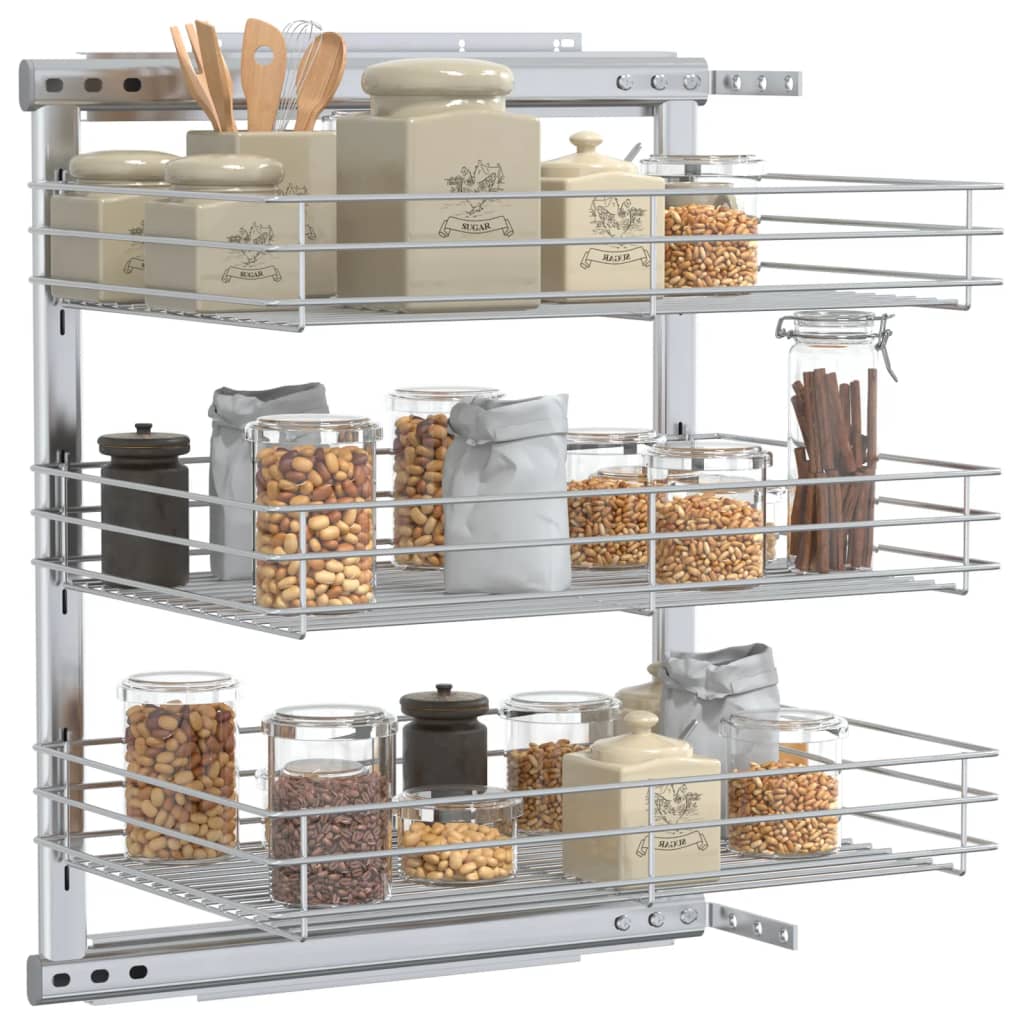 Vidaxl Wire Basket Kitchen Extendable 3-Layer 47x35X56 CM Silver colored