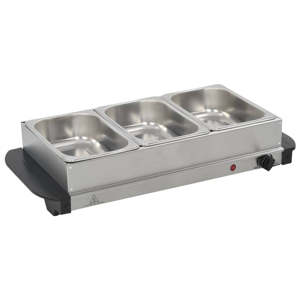 Vidaxl Buffet Warmer 200 W 3x1,5 l Nerezová ocel