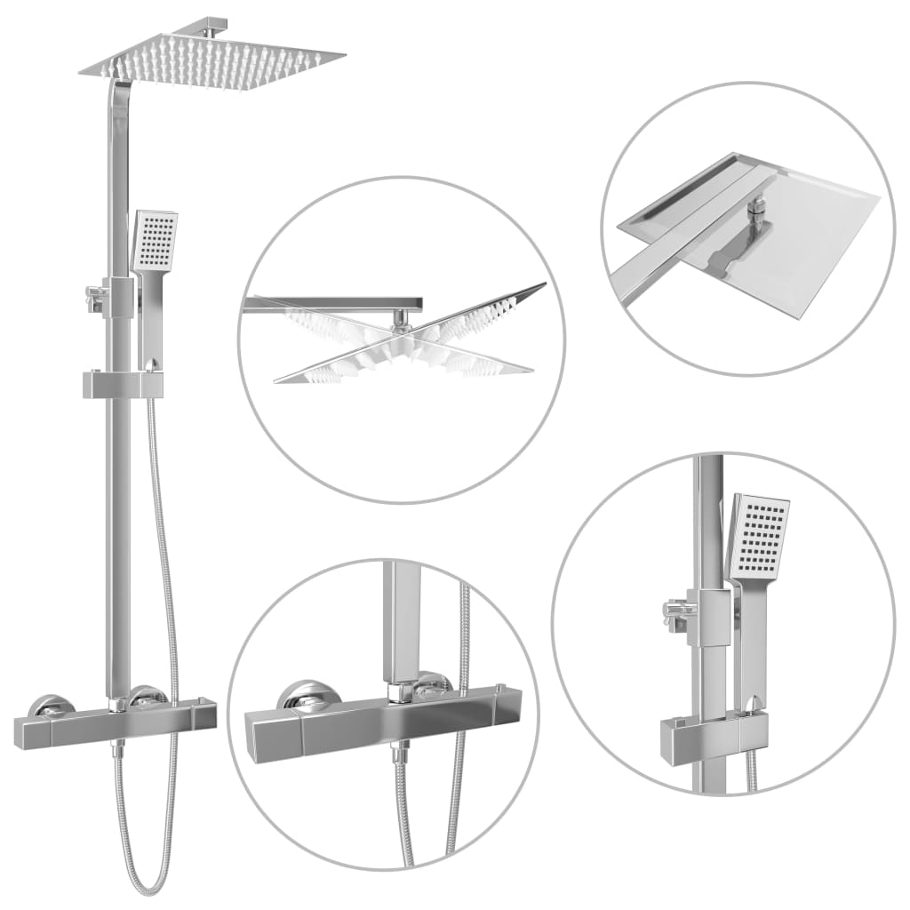 VidaXL shower head set Double with thermostat stainless steel