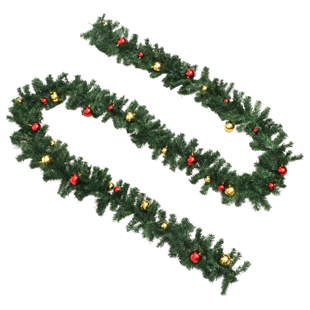 Vidaxl Christmas Garlands 4 ms con palle di Natale 270 cm PVC Green