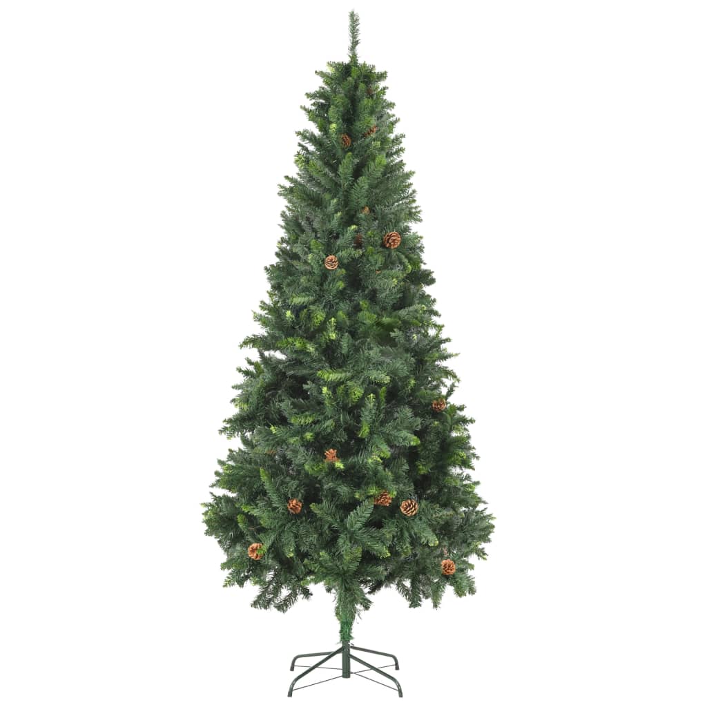 Vidaxl kunstkerstboom avec des cônes de pin 210 cm verts