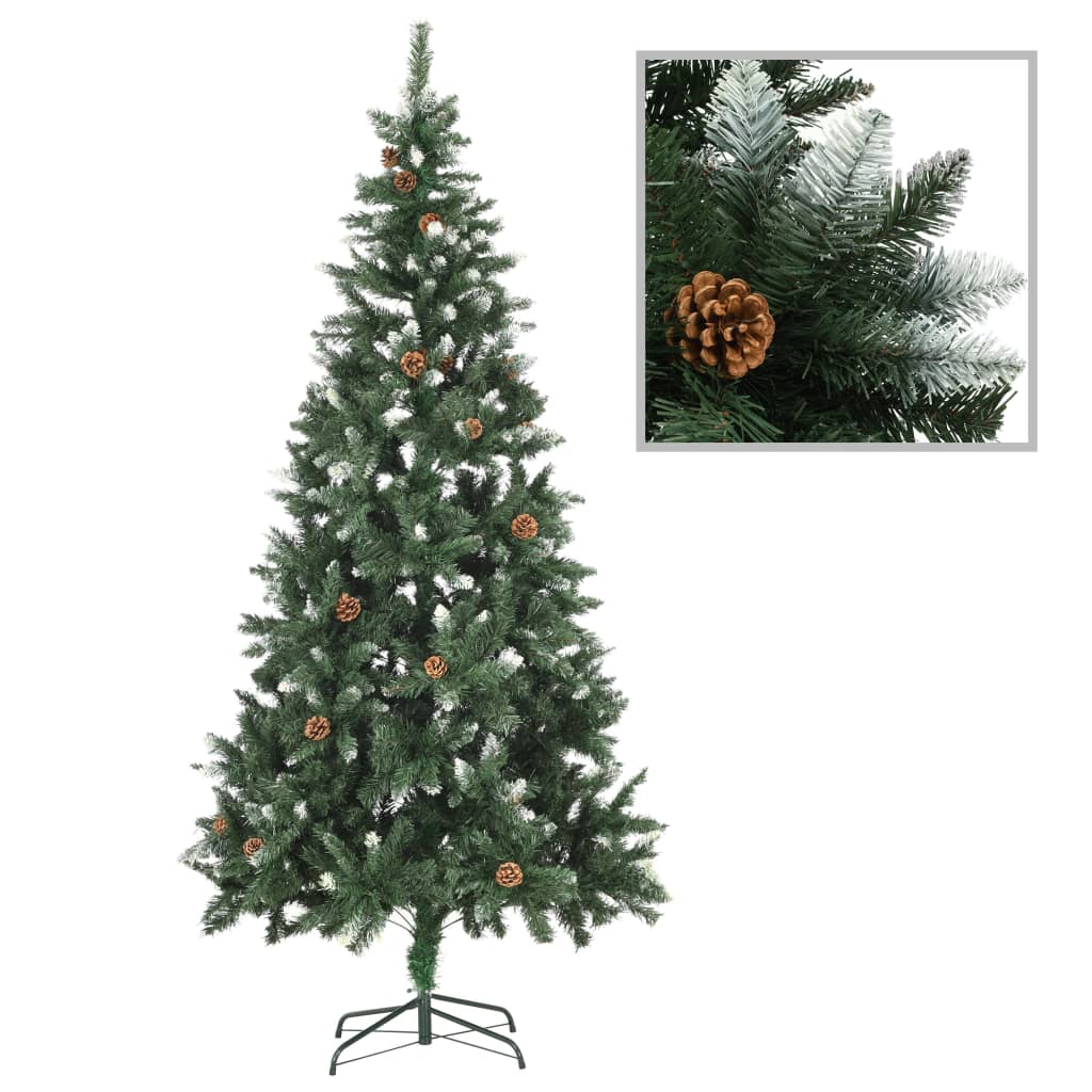 Vidaxl Kunstkerstboom med tallkottar och vit glitter 210 cm