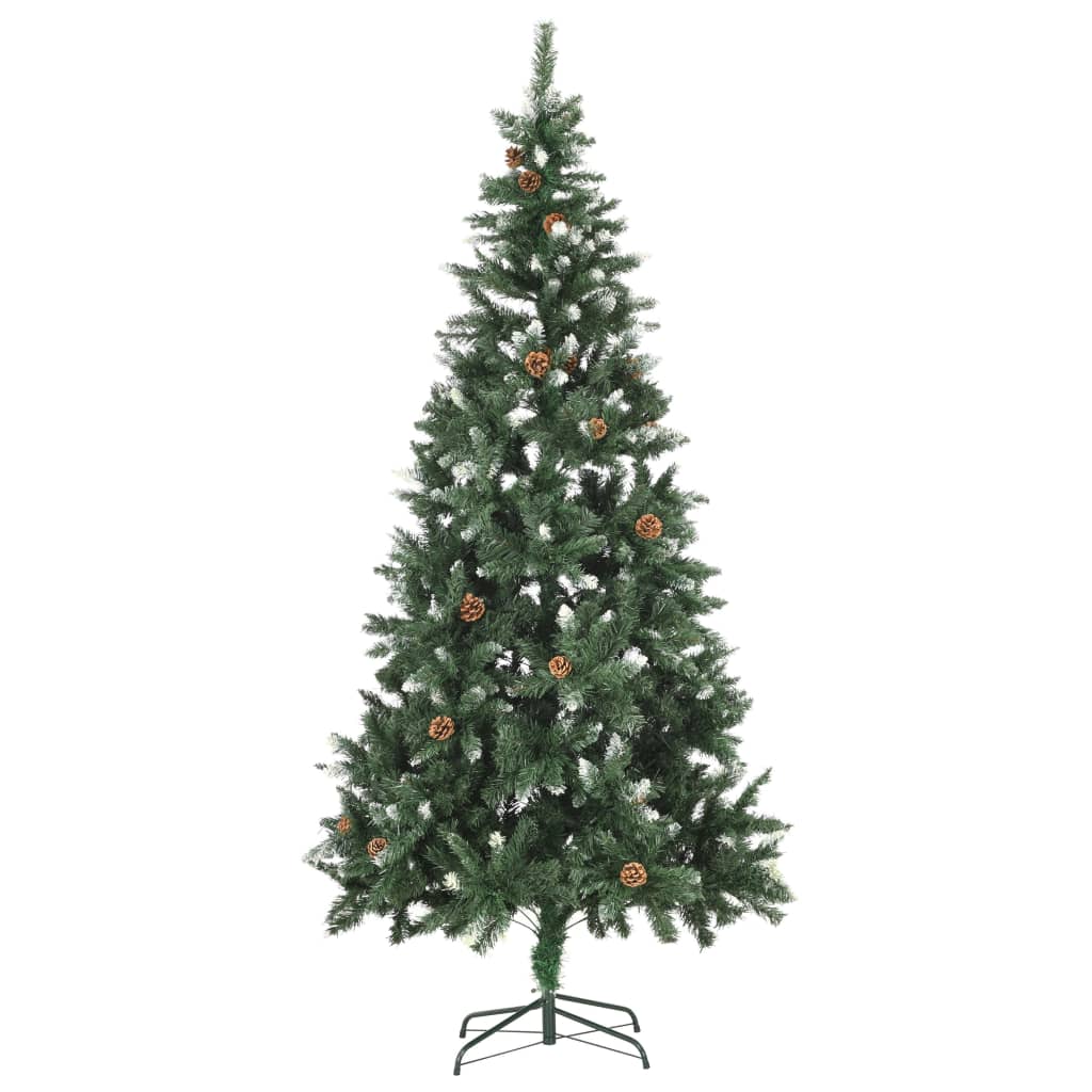 Vidaxl Kunstkerstboom med furuskjegler og hvit glitter 210 cm