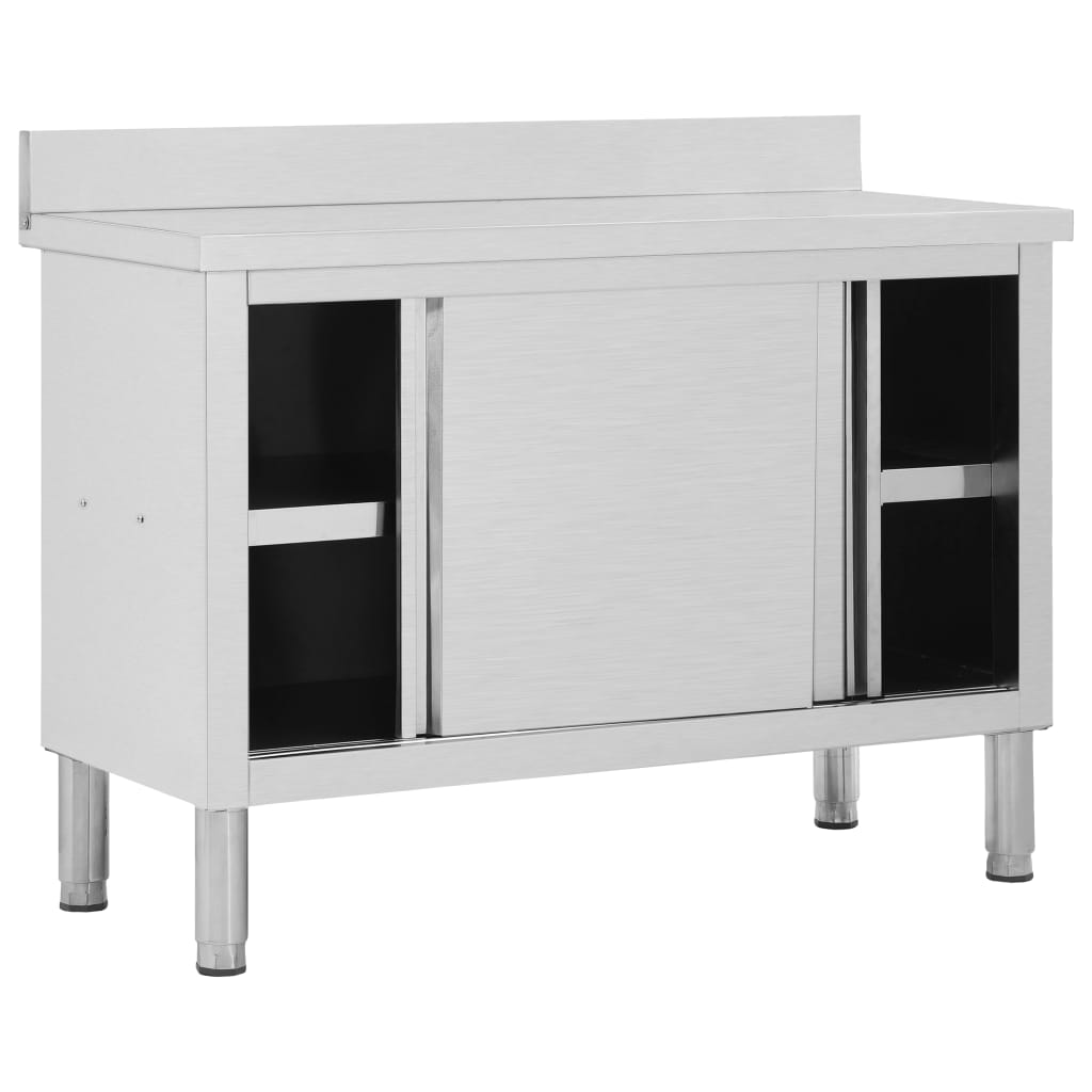 Table de travail Vidaxl avec portes coulissantes 120x50x (95-97) CM en acier inoxydable