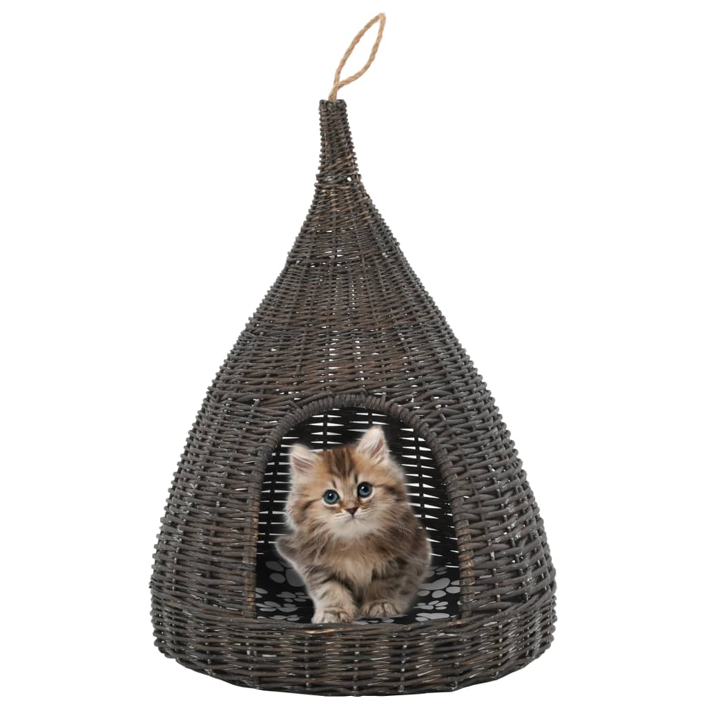 Vidaxl Cat house with pillow tipi 40x60 cm Natural willows gray