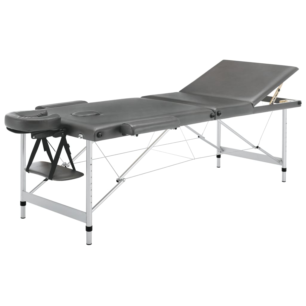 Table de massage Vidaxl avec 3 zones 186x68 cm Cadre d'aluminium anthracite