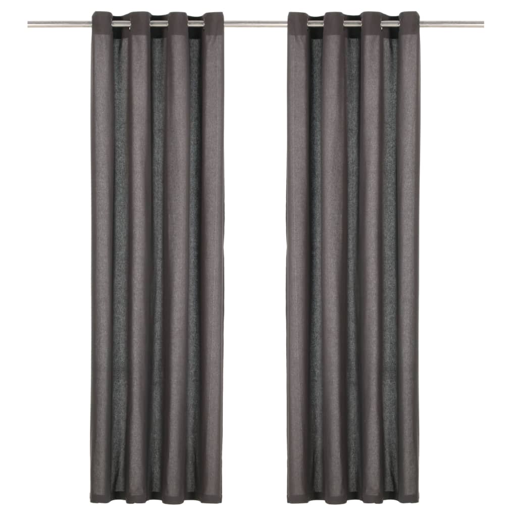 Cortinas Vidaxl con anillos de metal 2 PCS 140x245 cm de algodón antracita