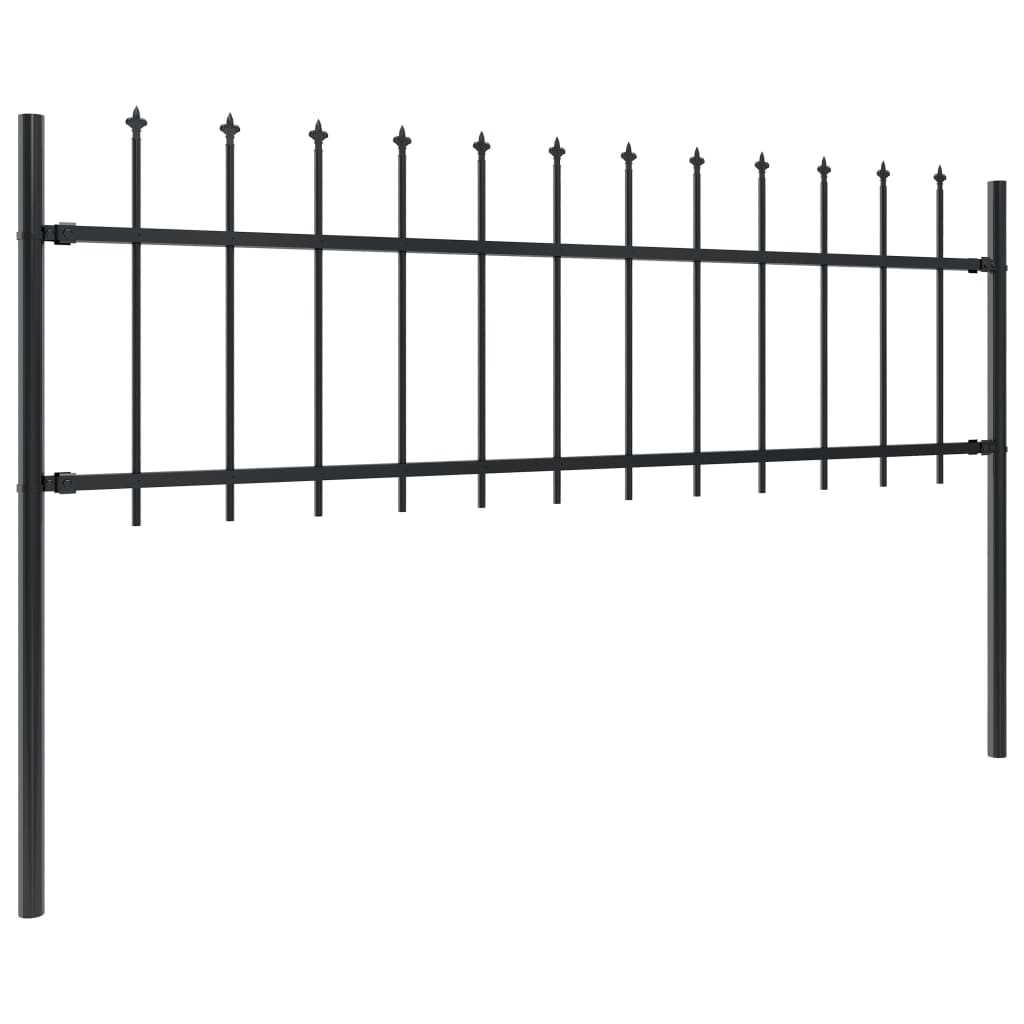 Vidaxl garden fence with spears top 3.4x0.6 m steel black