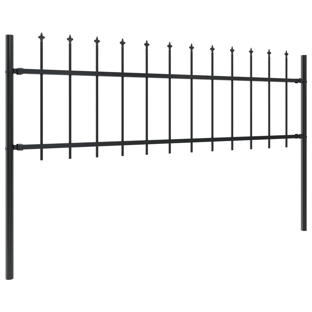 Vidaxl garden fence with spears top 5.1x0.6 m steel black