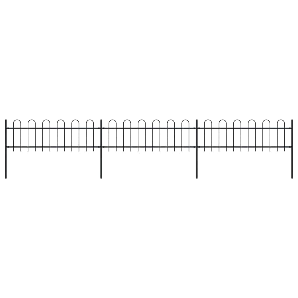 Vidaxl garden fence with round top 5.1x0.6 m steel black