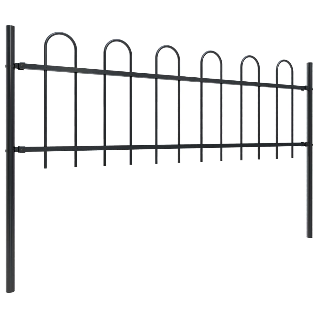 Vidaxl garden fence with round top 5.1x0.6 m steel black