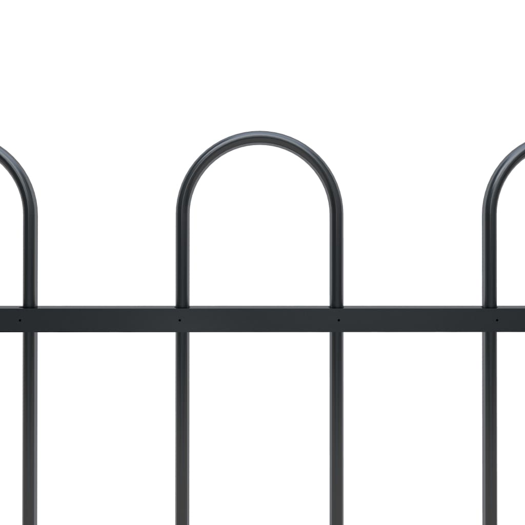 Vidaxl garden fence with round top 5.1x0.6 m steel black