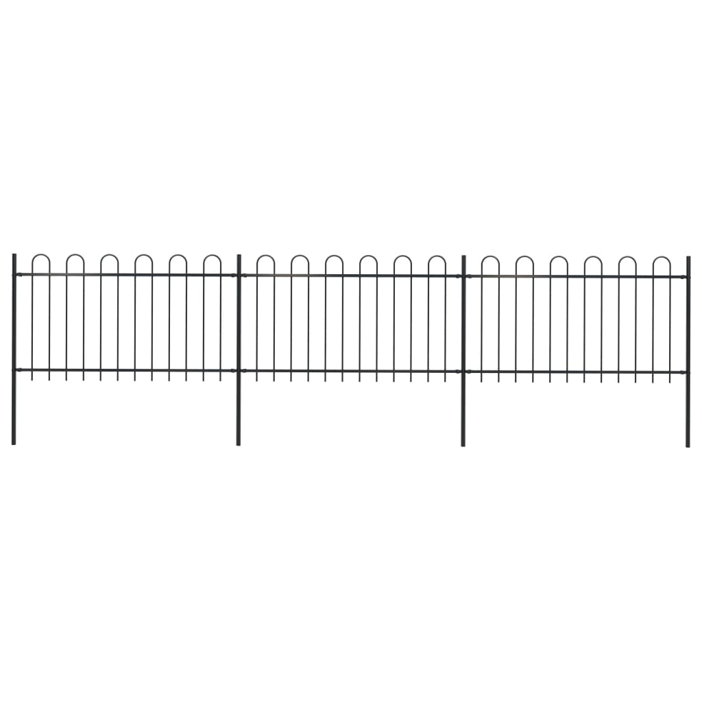 Vidaxl garden fence with round top 5.1x1 m steel black