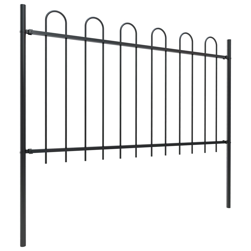 Vidaxl garden fence with round top 5.1x1 m steel black