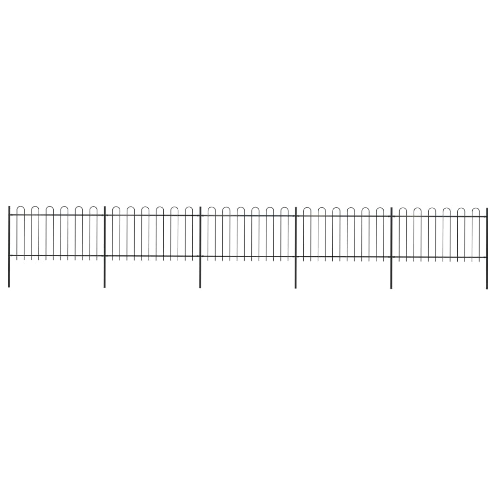 Vidaxl garden fence with round top 8.5x1 m steel black