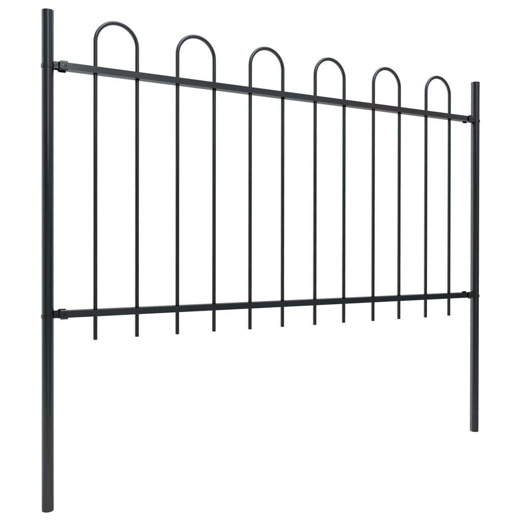 Vidaxl garden fence with round top 10.2x1 m steel black