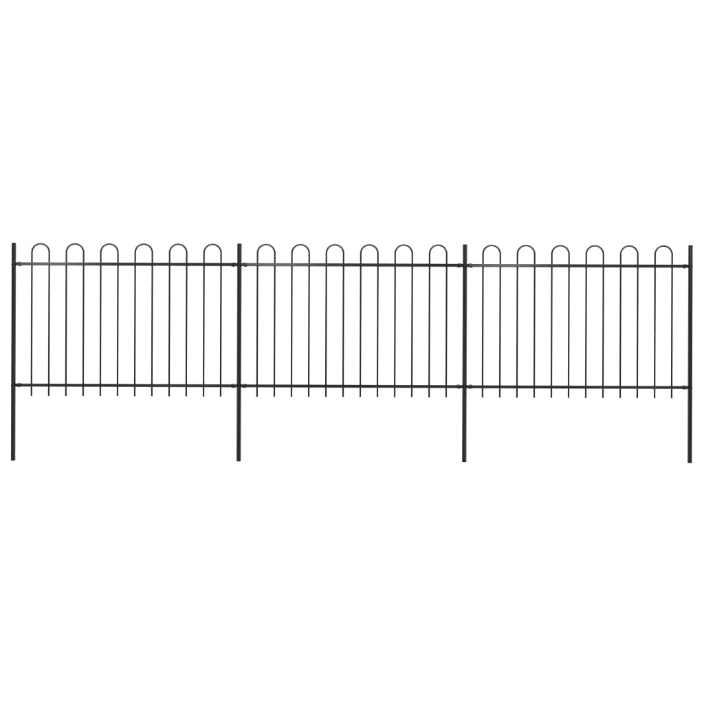 Vidaxl garden fence with round top 5.1x1.2 m steel black