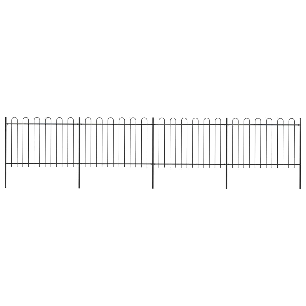 Vidaxl garden fence with round top 6.8x1.2 m steel black