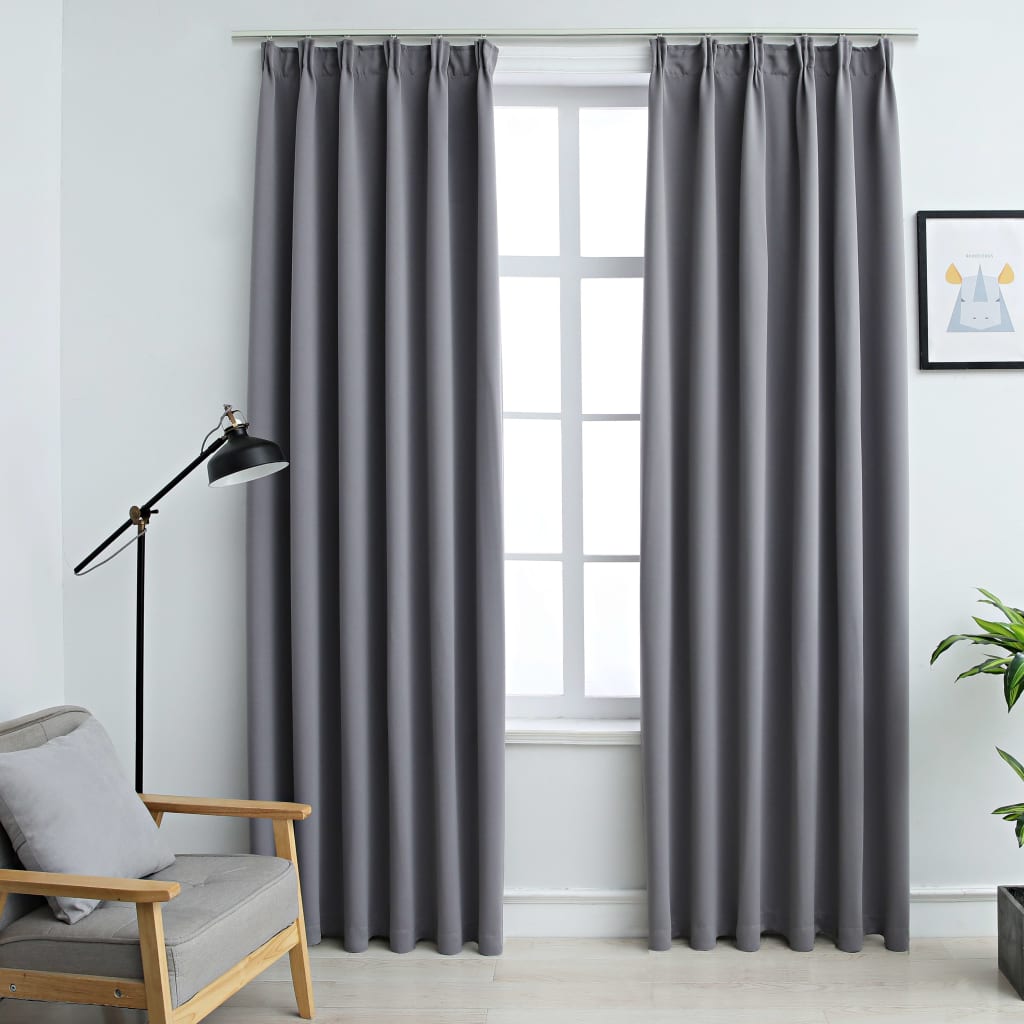 Vidaxl tende blackout con ganci 2 st 140x175 cm grigio