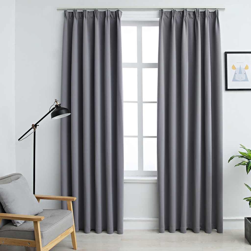 Vidaxl gardiner blackout med kroker 2 stk 140x225 cm grå