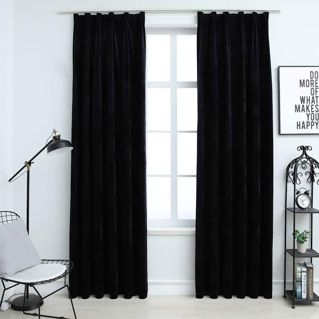 Vidaxl gardiner blackout 2 m med kroker 140x175 cm fløyel svart