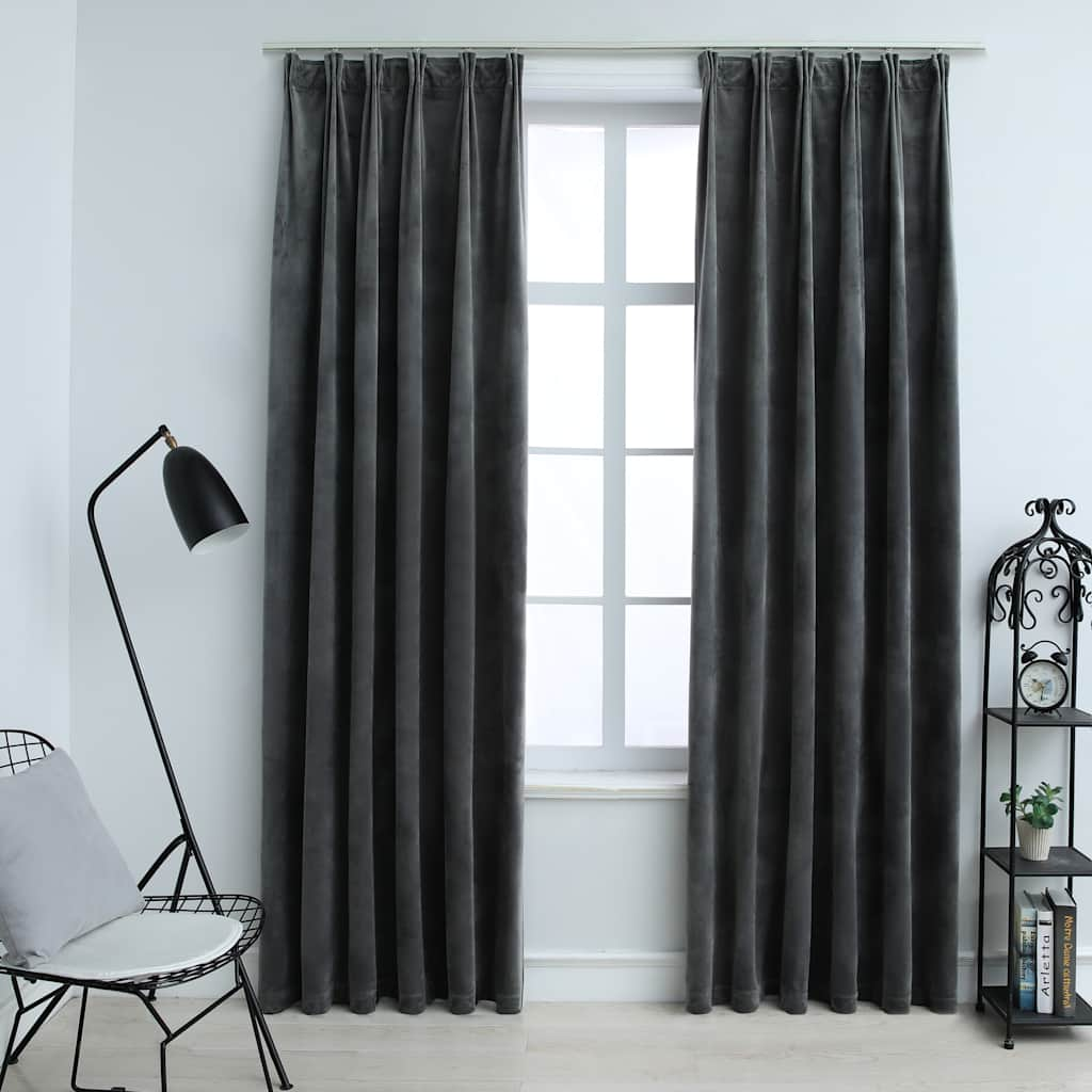 Vidaxl gardiner Blackout 2 Sts med kroker 140x175 cm fløyel Antracite