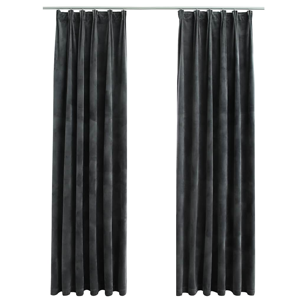 Vidaxl -gardiner Blackout 2 st med krokar 140x225 cm Velvet Anthracite