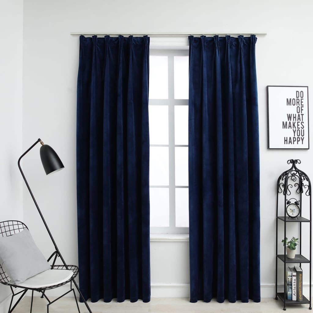 Cortinas de Vidaxl apagada 2 pts con ganchos 140x225 cm de terciopelo azul