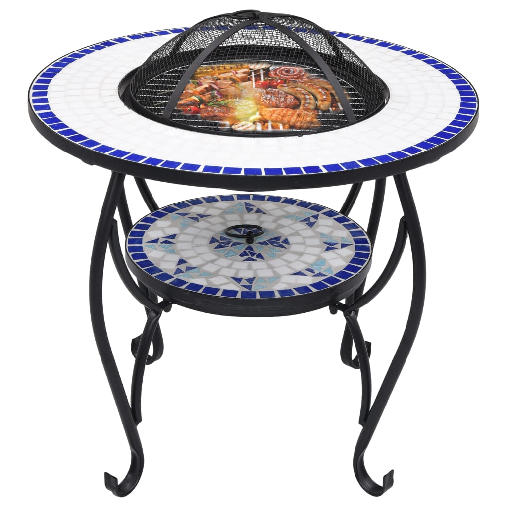 Vidaxl Fire Table Mosaic 68 cm ceramiczny niebieski i biały