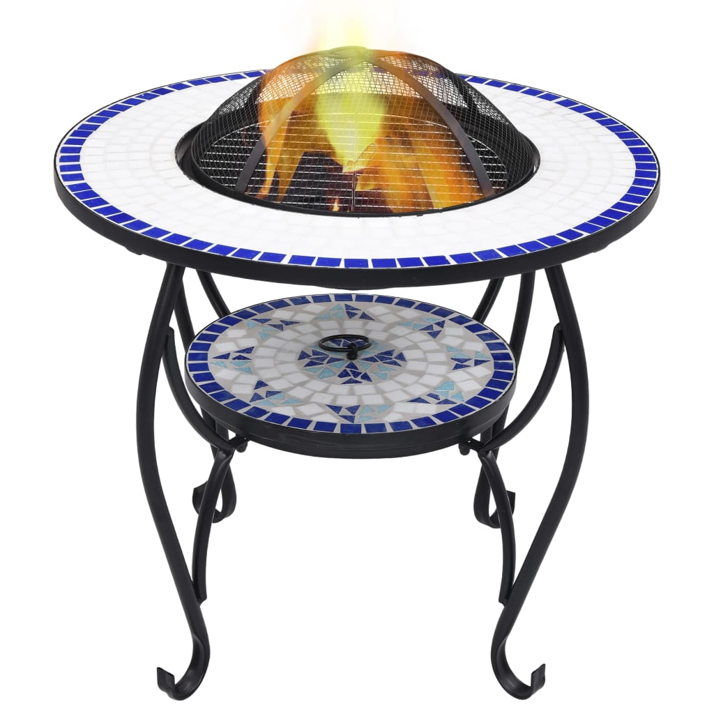 Vidaxl Fire Table Mosaic 68 cm Blu e Bianco in ceramica