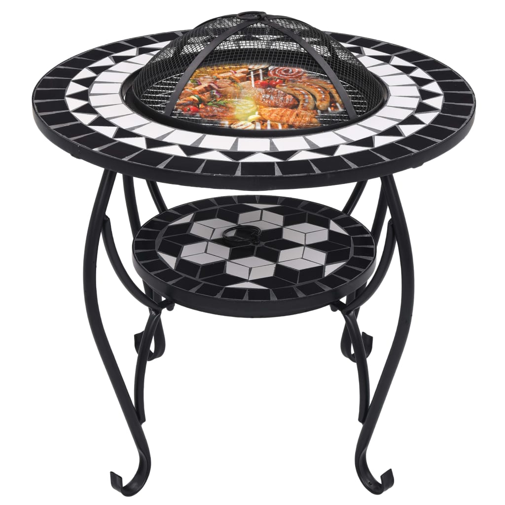 Vidaxl Fire table mosaic 68 cm Ceramic Black and white