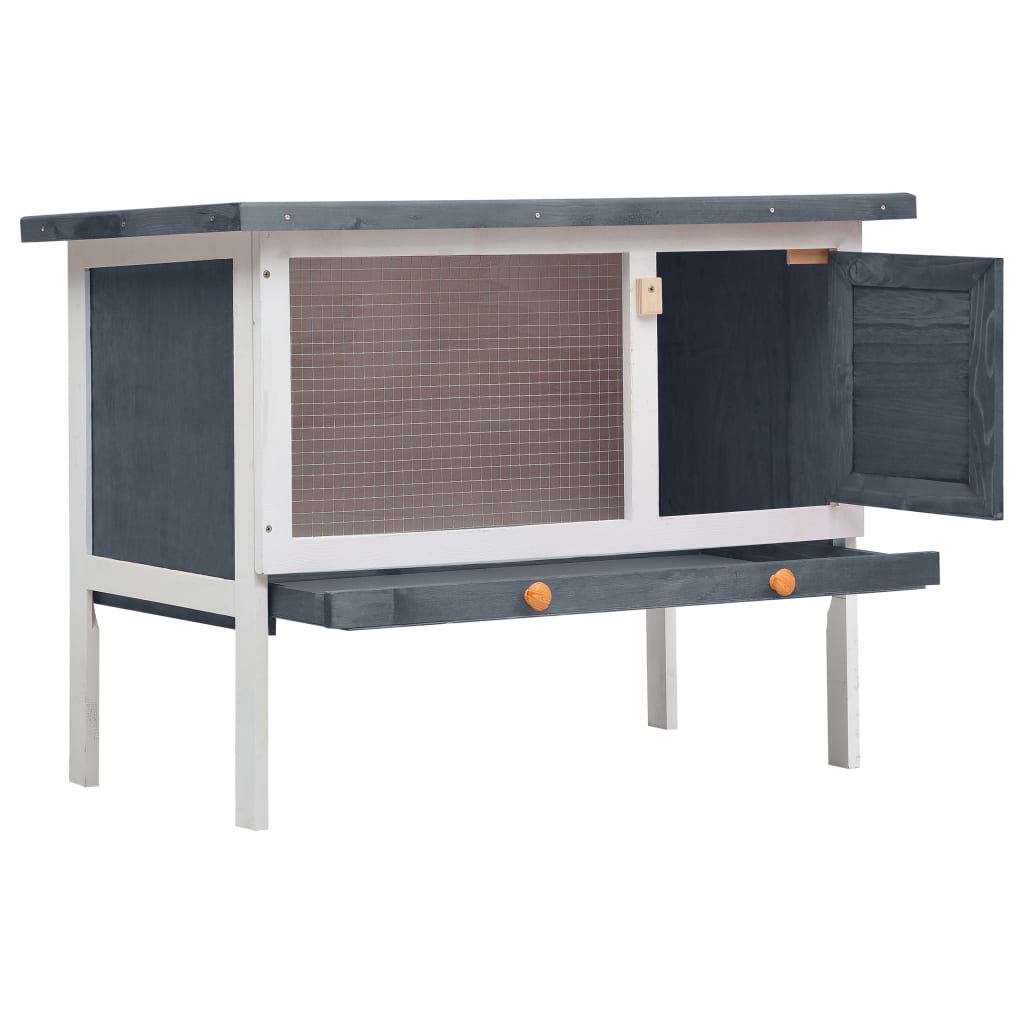 Vidaxl Rabbit Hutch za zunanjost z 1 nadstropjem lesene sive