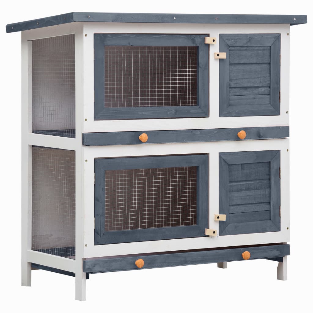 Vidaxl Rabbit Hutch na zewnątrz z 4 drzwiami Wood Grey