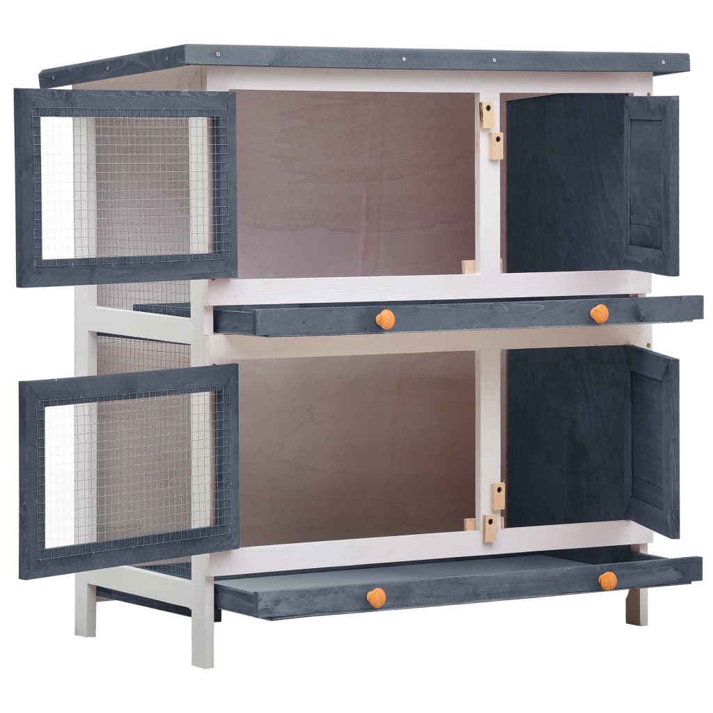 Vidaxl Rabbit Hutch pour l'extérieur avec 4 portes en bois gris