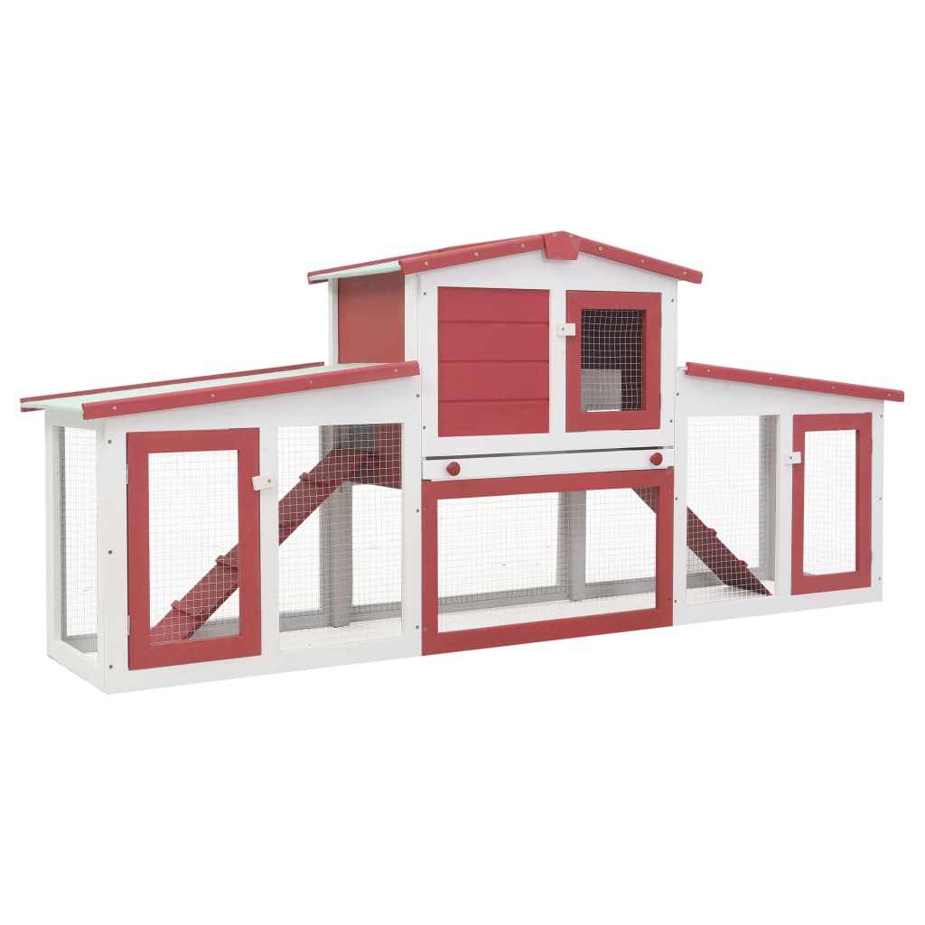 Vidaxl Rabbit Hutch pour extérieur grand 204x45x85 cm en bois rouge et blanc