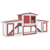 VIDAXL -Kaninchenhütte für äußere große 204x45x85 cm Holz rot und weiß