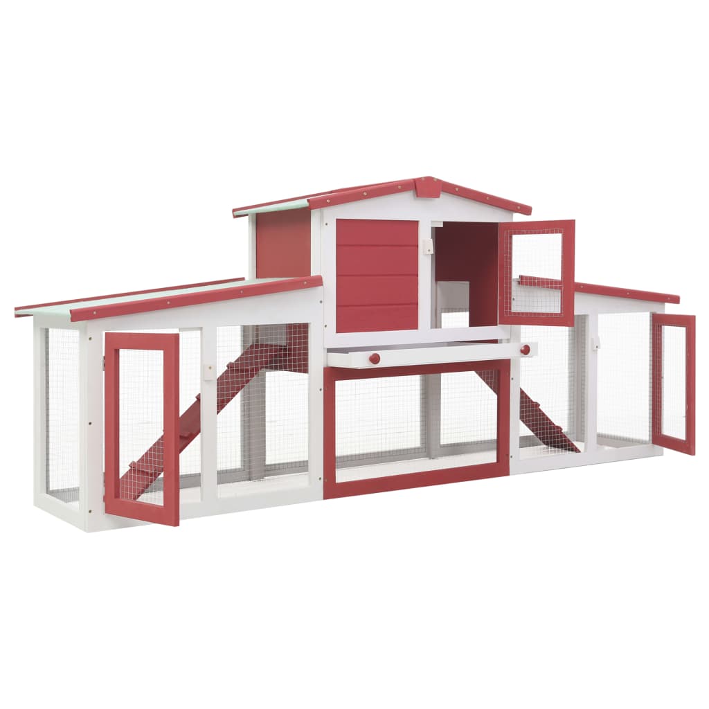 VIDAXL -Kaninchenhütte für äußere große 204x45x85 cm Holz rot und weiß