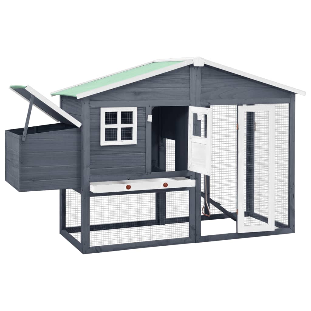 Vidaxl Chicken Coop with Nest Box Pine Solid Grey and White