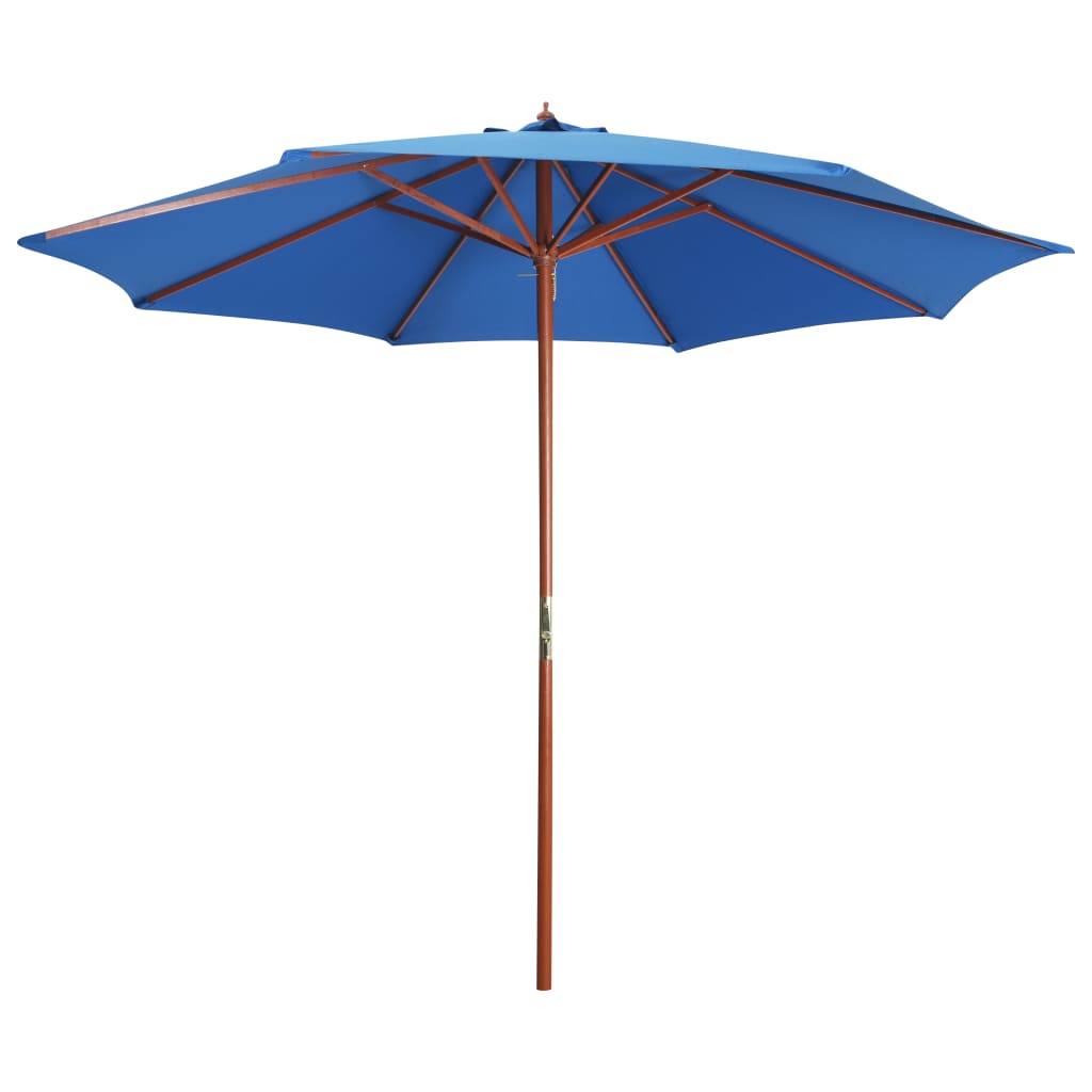 Vidaxl Parasol z lesenim drogom 300x258 cm modri