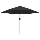 Vidaxl Parasol with LED lighting and steel pole 300 cm Black