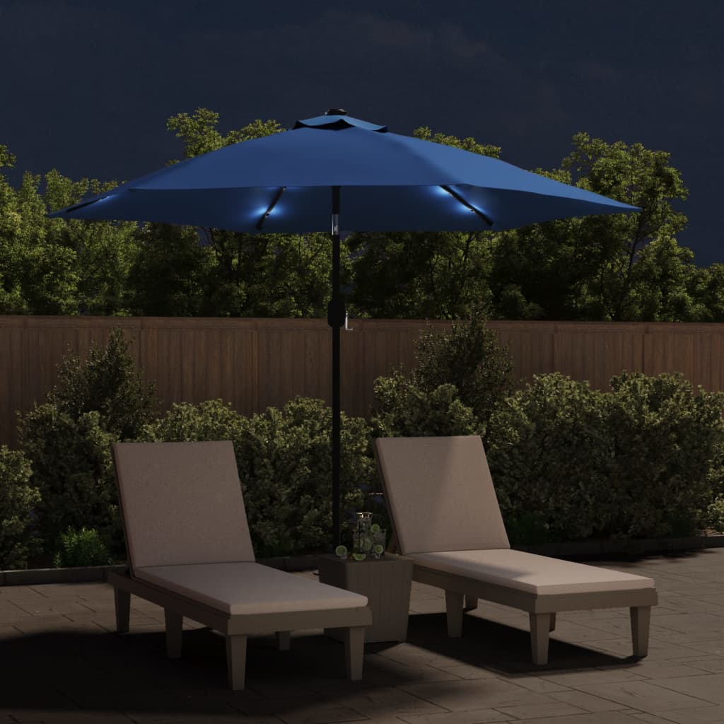 Parasol vidaxl avec éclairage LED et poteau en acier 300 cm bleu azure