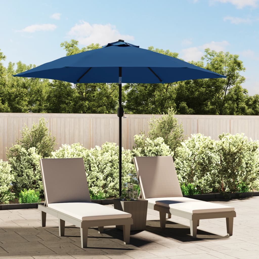 Vidaxl -Parasol mit LED -Beleuchtung und Stahlpol 300 cm Azure Blau