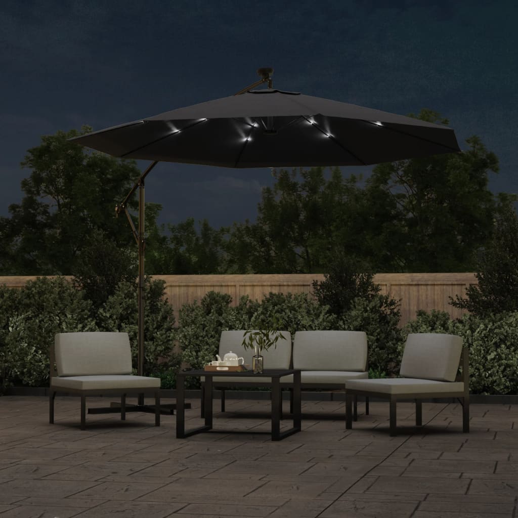 Parasol flotante de Vidaxl con LED y polo de acero de 300 cm negro