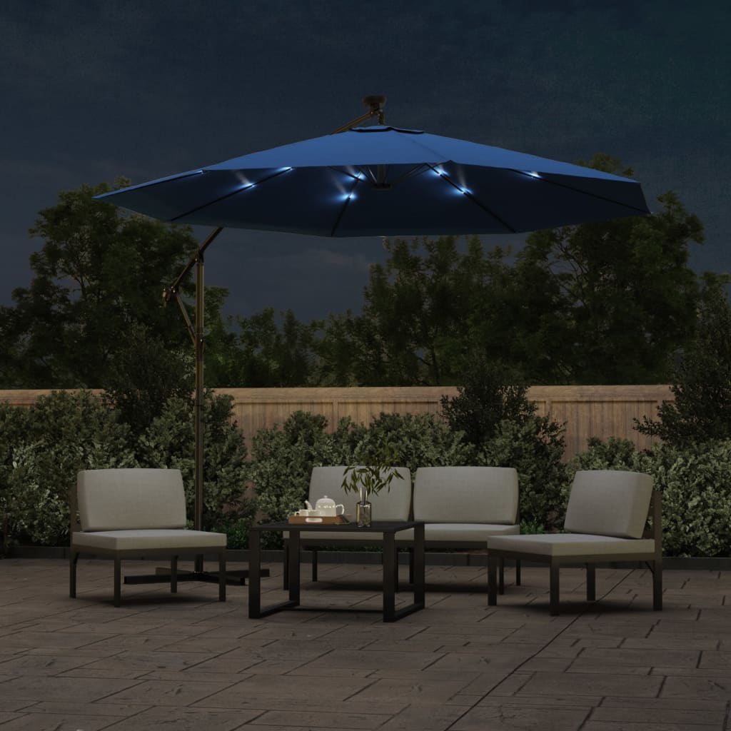 Parasol flottant vidaxl avec pôle LED et acier 300 cm bleu azure